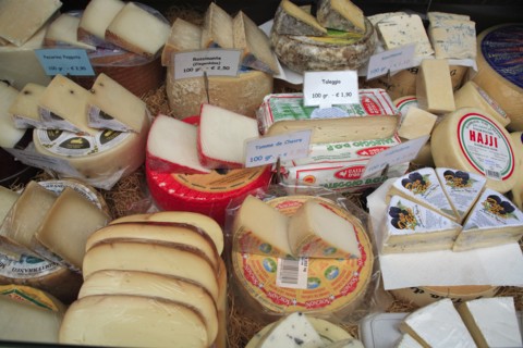 Display of cheeses in the Naschmarkt. Photo: Bennett Dean