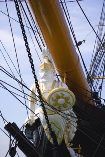 The figurehead of HMS Warrior at The Historic Naval Dockyard. Built in 1860 it was the first iron
