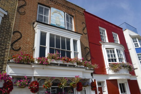 18th Century Georgian house on Spice Island in Old Portsmouth with a wall painting of HMS Fortitude