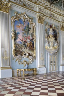 Nymphenburg Palace. Interior of Steinerner Saal the Stone or Great Hall with detail of paintings