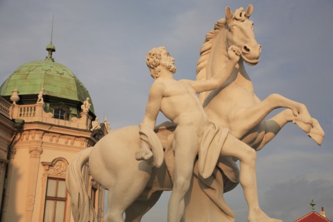 Statue of a horse tamer outside the Belvedere Palace part seen behind. Photo : Bennett Dean
