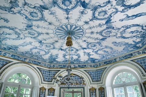 Nymphenburg Palace the Pagodenburg. Interior of elegant pavilion for royal relaxation with over