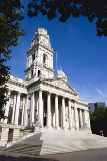 Guildhall originally built in 1890 but rebuilt in 1959 after being bombed in 1941 during World War