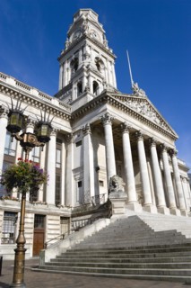 Guildhall originally built in 1890 but rebuilt in 1959 after being bombed in 1941 during World War