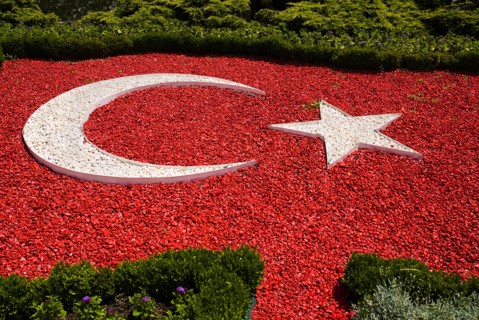 Mausoleum of the founder of the Turkish Republic Mustafa Kemal Ataturk. The Turkish flag depicted