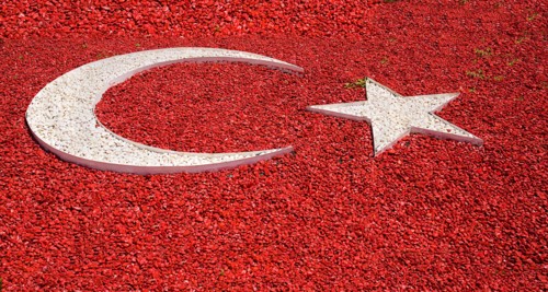 Mausoleum of the founder of the Turkish Republic Mustafa Kemal Ataturk. The Turkish flag depicted