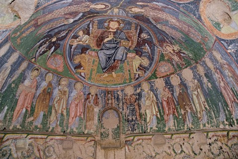 Red Valley. Hacli Kilise or The Church of the Cross. Interior of rock cut cave church on the North