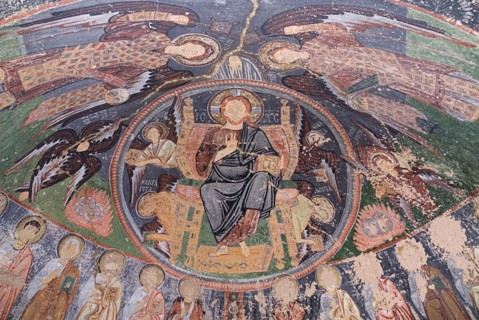 Red Valley. Hacli Kilise or The Church of the Cross. Interior of rock cut cave church on the North