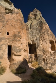 Red Valley. Hacli Kilise or The Church of the Cross. Exterior of rock cut cave church on the North