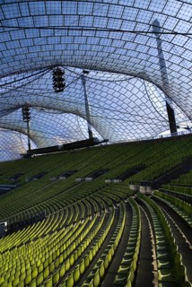 Olympic Stadium built as the main venue for the 1972 Summer Olympics. View along seating beneath