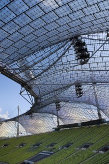 Olympic Stadium built as the main venue for the 1972 Summer Olympics. View along seating beneath