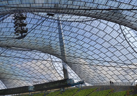 Olympic Stadium built as the main venue for the 1972 Summer Olympics. View along seating beneath