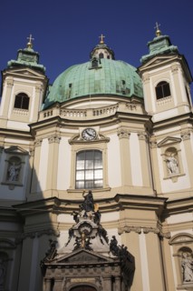 St Peters Church. Part view of exterior with dome and twin towers. Thought to occupy the oldest