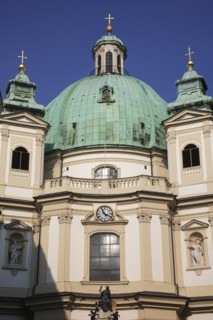 St Peters Church. Part view of exterior with dome and twin towers. Thought to occupy the oldest