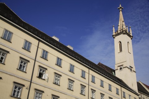 Albertina Museum. Angled part view of museum and art gallery exterior. Photo: Bennett Dean