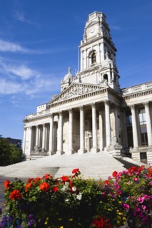 The Guildhall originally built in 1890 but rebuilt by 1959 after being bombed in 1941 during World