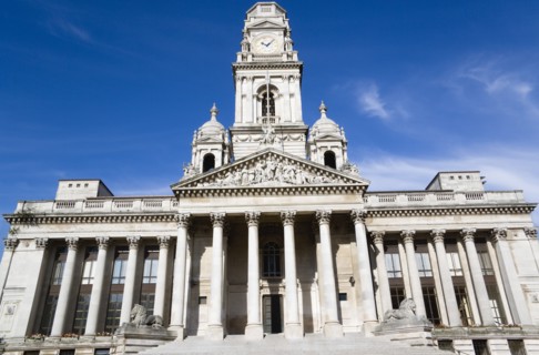 The Guildhall originally built in 1890 but rebuilt by 1959 after being bombed in 1941 during World