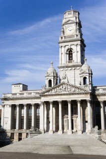 The Guildhall originally built in 1890 but rebuilt by 1959 after being bombed in 1941 during World