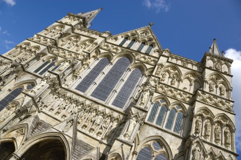 The West Front main entrance of the 13th Century Early English Gothic Cathedral Church of the