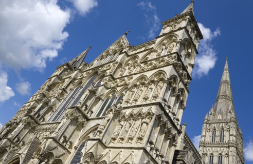 The West Front main entrance of the 13th Century Early English Gothic Cathedral Church of the
