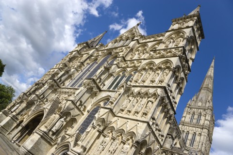 The West Front main entrance of the 13th Century Early English Gothic Cathedral Church of the