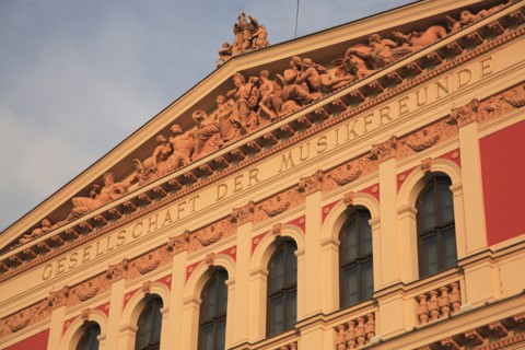 Musikverein Concert Hall home of the Vienna Philharmonic orchestra. Part view of exterior facade.