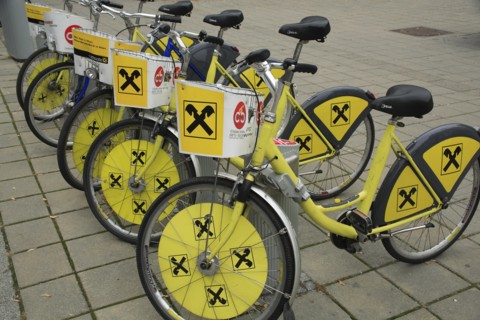 Line of bicycles for public hire. Photo: Bennett Dean