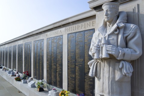World War Two Naval memorial on Southsea seafront designed by Sir Edmund Maufe with sculpture by