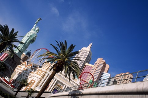 USA, Nevada, Las Vegas, New York New York hotel and casino exterior with scale models of NYC