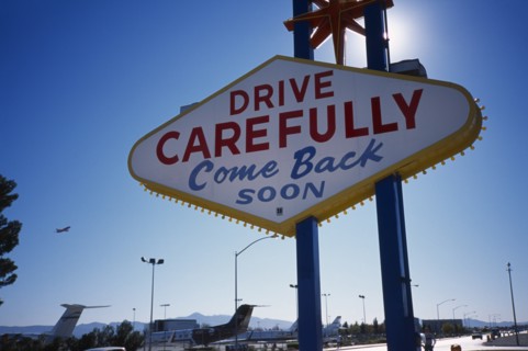 USA, Nevada, Las Vegas, Drive carefully sign. 
Photo : Stephen Rafferty