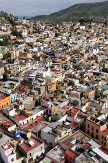 Mexico, Bajio, Zacatecas, View over the city rooftops from cable car. 
Photo : Nick Bonetti