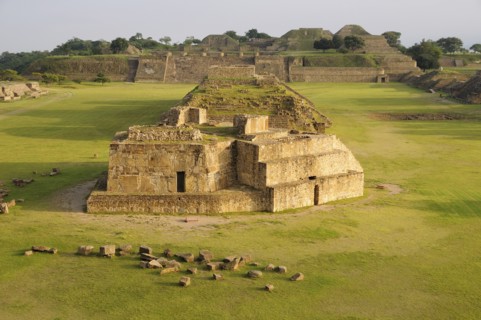 Mexico, Oaxaca, Monte Alban, Archaeological site Ruins of Monticulo J and Edifio I H and G