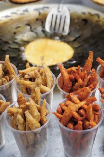 Mexico, Michoacan, Patzcuaro, Fried fish snacks for sale in market. 
Photo : Nick Bonetti