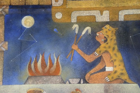 Mexico, Anahuac, Teotihuacan, Detail of mural in the Museum Manuel Gamio. 
Photo : Nick Bonetti