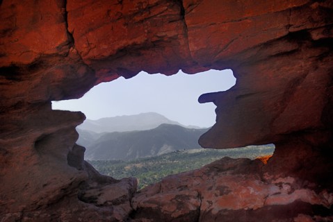 USA, Colorado, Colorado Springs, Garden of the Gods public park. Landscape view framed by irregular