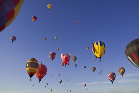 USA, New Mexico, Albuquerque, Annual balloon fiesta. Colourful hot air balloons. 
Photo : Hugh