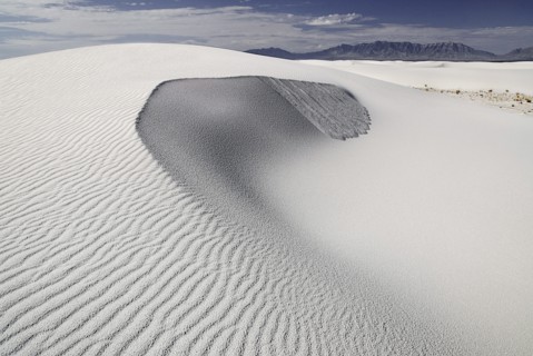 USA, New Mexico, Otero County, White Sands National Monunment. Landscape of white wind rippled sand