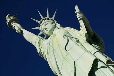 USA, Nevada, Las Vegas, The Strip New York New York hotel and casino exterior. Angled view of a