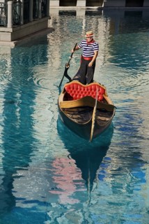USA, Nevada, Las Vegas, The Strip gondola outside side the entrance to the Venetian hotel and