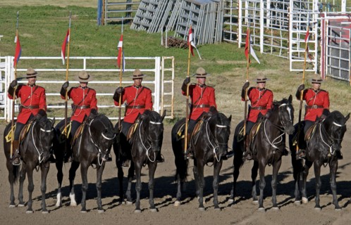 Canada, Alberta, Lethbridge, Royal Canadian Mounted Police Musical Ride RCMP cavalry in full dress