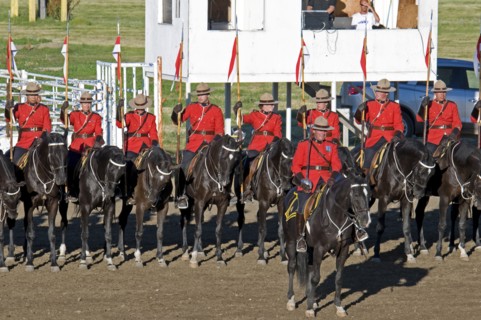 Canada, Alberta, Lethbridge, Royal Canadian Mounted Police Musical Ride RCMP cavalry in full dress