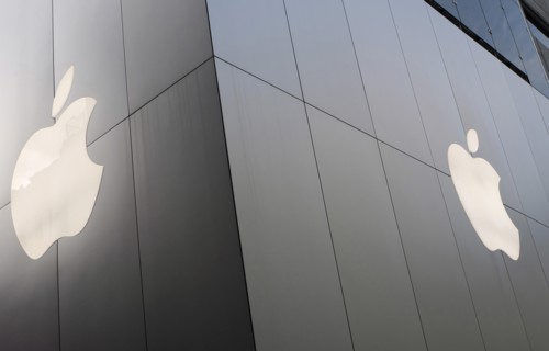 Japan, Honshu, Tokyo, Ginza. Chuo-dori Ave part of the facade of the new Apple Computer store