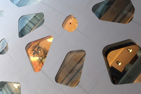 Japan, Honshu, Tokyo, Ginza. Detail of facade of the new Mikimoto Building with distinctive windows