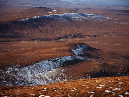 Scotland, Highlands, North, View north west from Ben Griam Mhor Mountain at 590 metres with snow