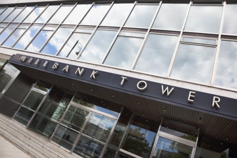 England, London, Westminster.Pimlico Angled view of exterior of Millbank Tower offices formerly
