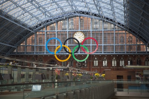 England, London, St Pancras railway station on Euston Road. View from champaigne bar along