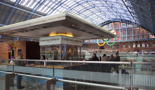 England, London, St Pancras railway station on Euston Road Searcys Grand Champagne bar and