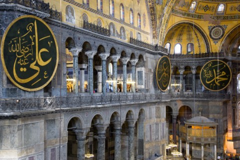 Turkey, Istanbul, Sultanahmet Haghia Sophia North Gallery beside the Nave with sightseeing tourists
