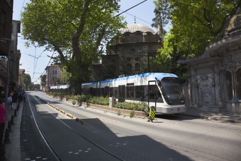 Turkey, Istanbul, Sultanahmet Turkey Istanbul Sultanahmet modern electric tram. 
Photo : Stephen