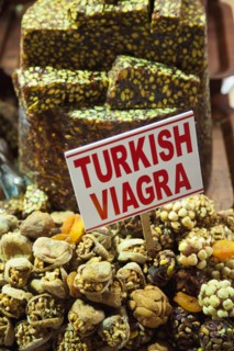Turkey, Istanbul, Eminonu Misir Carsisi Spice Market interior. Turkish Viagra snack made with nuts.